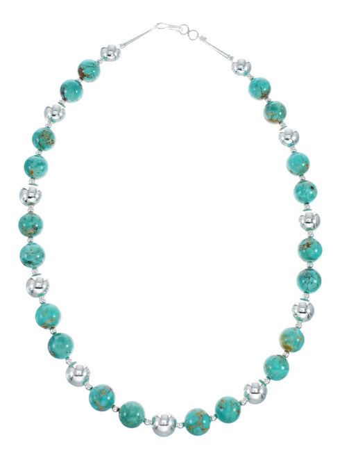 Native American Turquoise Sterling Silver Bead Necklace AX128865
