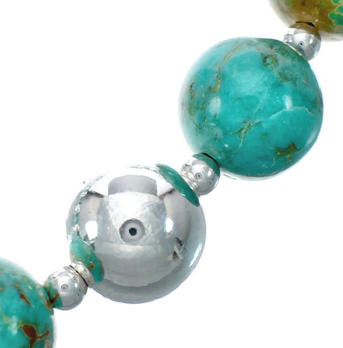 Native American Turquoise Sterling Silver Bead Necklace AX128865