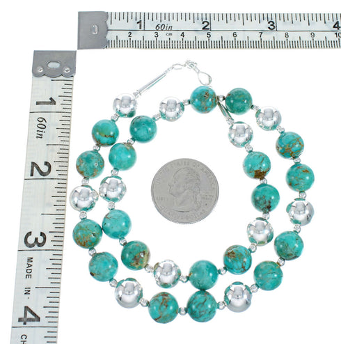 Native American Turquoise Sterling Silver Bead Necklace AX128865