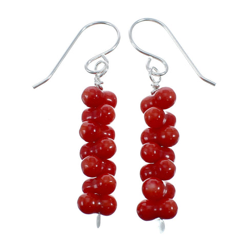 Genuine Sterling Silver Coral Bead Hook Dangle Earrings JX128490