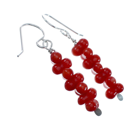 Genuine Sterling Silver Coral Bead Hook Dangle Earrings JX128490