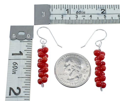 Genuine Sterling Silver Coral Bead Hook Dangle Earrings JX128490