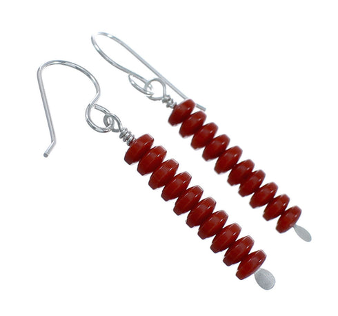 Genuine Sterling Silver Coral Bead Hook Dangle Earrings JX128491