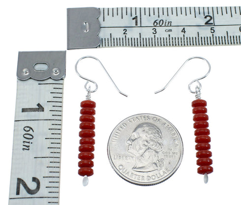 Genuine Sterling Silver Coral Bead Hook Dangle Earrings JX128491