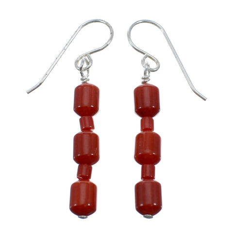Genuine Sterling Silver Coral Bead Hook Dangle Earrings JX128496