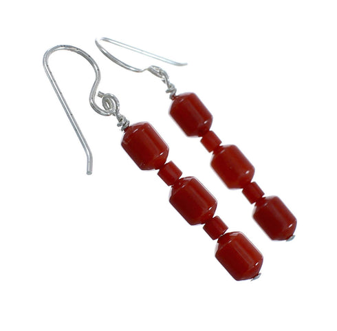 Genuine Sterling Silver Coral Bead Hook Dangle Earrings JX128496