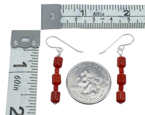 Genuine Sterling Silver Coral Bead Hook Dangle Earrings JX128496