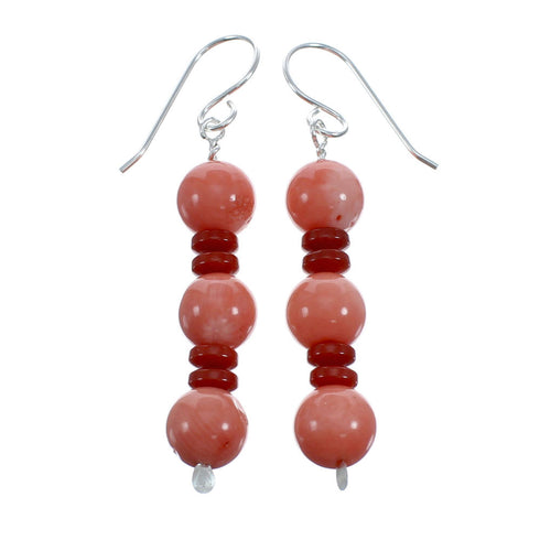 Sterling Silver Coral Bead Hook Dangle Earrings JX128487