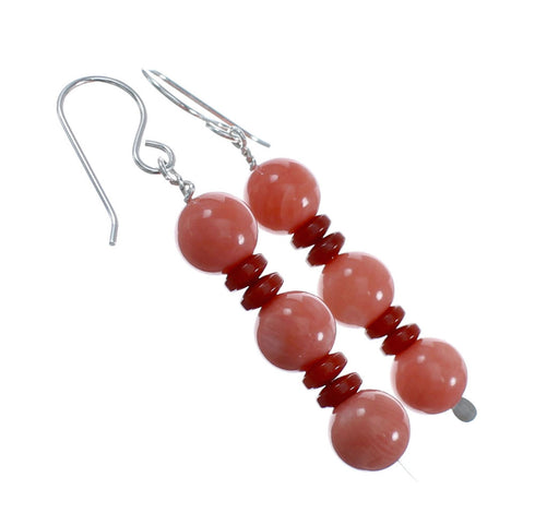 Sterling Silver Coral Bead Hook Dangle Earrings JX128487