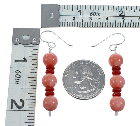 Sterling Silver Coral Bead Hook Dangle Earrings JX128487