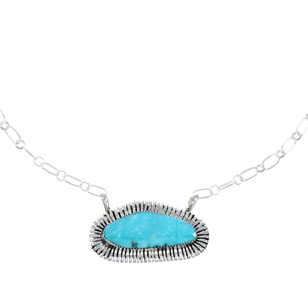 Native American Sterling Silver Turquoise Chain Pendant Necklace JX128953