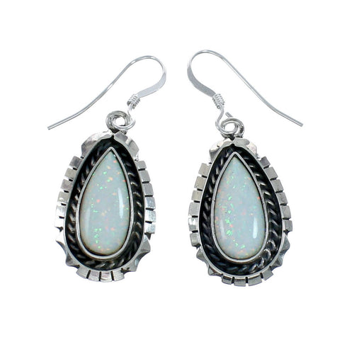 Native American Genuine Sterling Silver Opal Dangle Earring AX129217