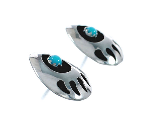 Genuine Sterling Silver Turquoise Bear Paw Navajo Indian Post Earrings NX11501