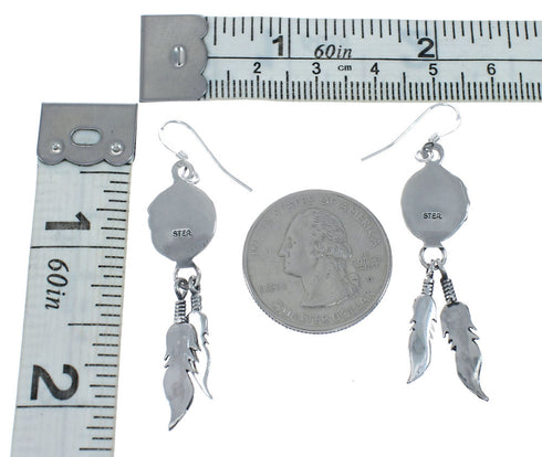 Feather Opal Sterling Silver Native American Hook Dangle Earrings AX129152