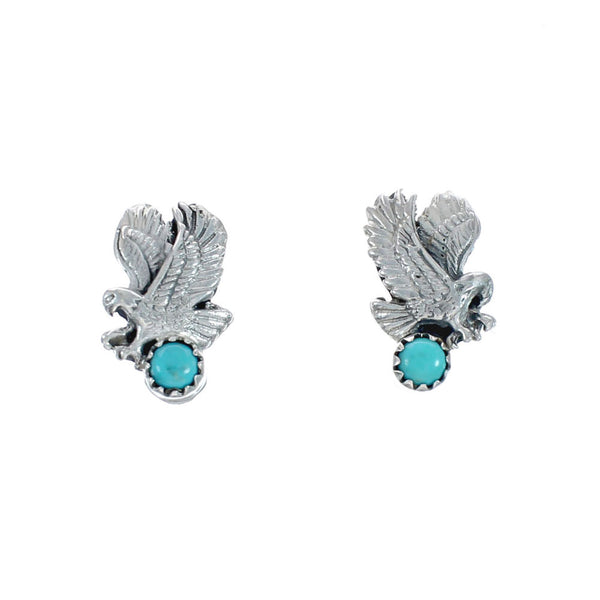 Native American Turquoise Sterling Silver Eagle Post Dangle Earrings AX129122