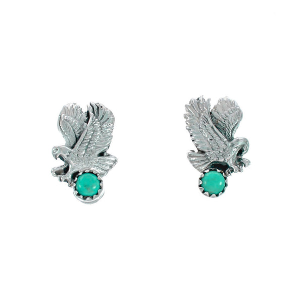 Native American Turquoise Sterling Silver Eagle Post Dangle Earrings NX11505