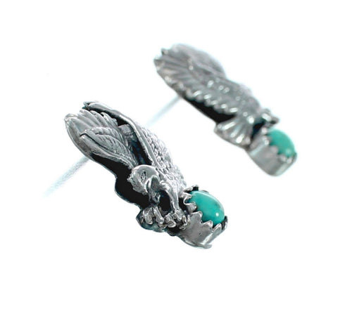 Native American Turquoise Sterling Silver Eagle Post Dangle Earrings NX11505