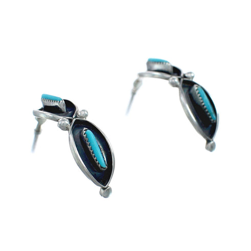 Native American Turquoise Genuine Sterling Silver Post Hoop Earrings JX128926