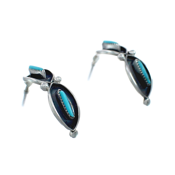 Native American Turquoise Genuine Sterling Silver Post Hoop Earrings JX128926