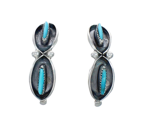 Native American Turquoise Genuine Sterling Silver Post Hoop Earrings JX128926