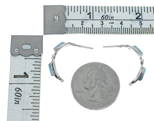 Native American Turquoise Genuine Sterling Silver Post Hoop Earrings JX128926