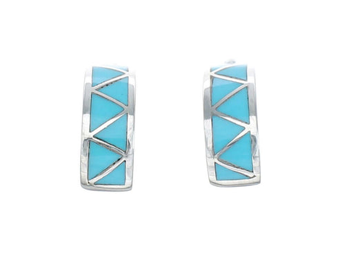 Zuni Sterling Silver Turquoise Post Hoop Earrings JX128928