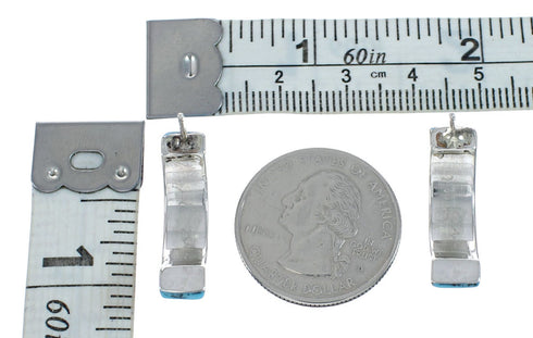 Zuni Sterling Silver Turquoise Inlay Post Hoop Earrings JX128927