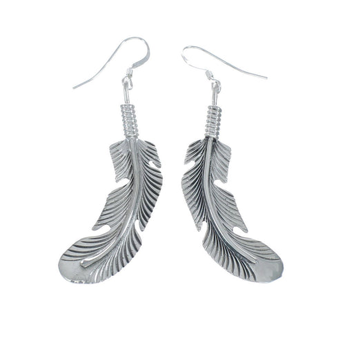 Native American Sterling Silver Feather Hook Dangle Earrings JX128909