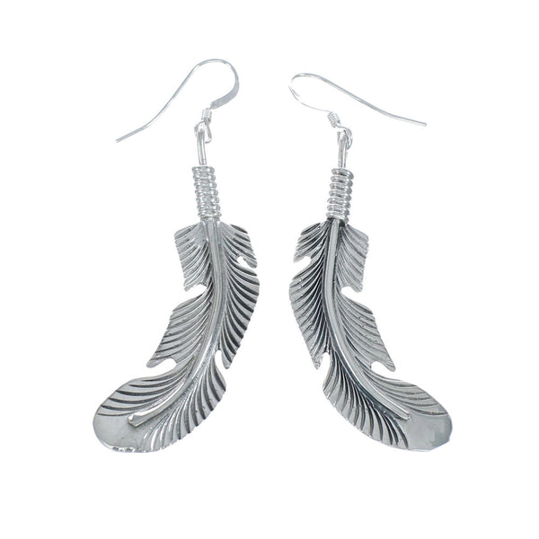 Native American Sterling Silver Feather Hook Dangle Earrings JX128909
