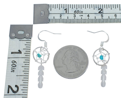 Turquoise Sterling Silver Navajo Dream Catcher Feather Hook Dangle Earrings NX11509