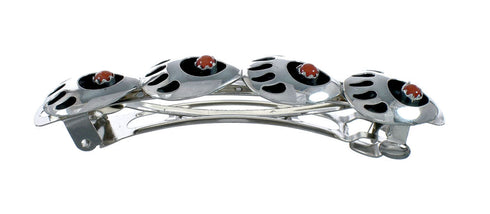 Sterling Silver Coral Bear Paw Navajo Hair Barrette JX129050