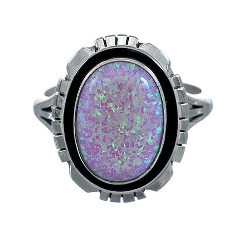 Native American Navajo Sterling Silver Pink Opal Ring Size 8-1/4 JX129005
