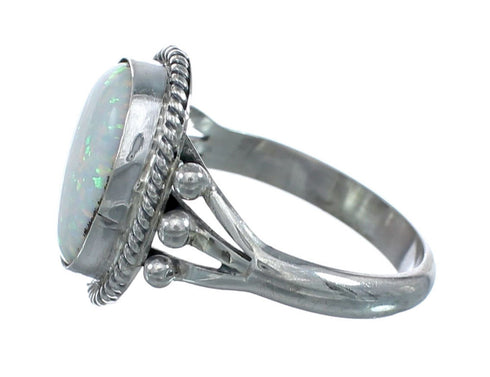 Native American Navajo Sterling Silver White Opal Ring Size 6-1/4 JX128993