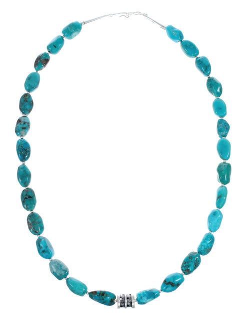 Sterling Silver Turquoise Native American Bead Necklace Pendant Set JX129241