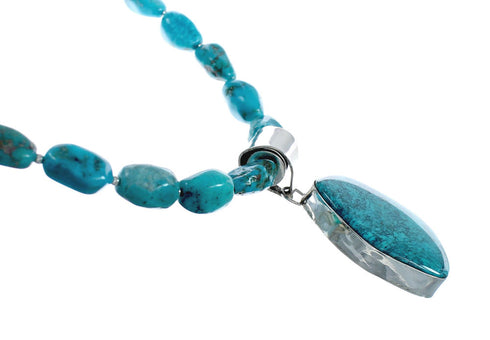 Sterling Silver Turquoise Native American Bead Necklace Pendant Set JX129241