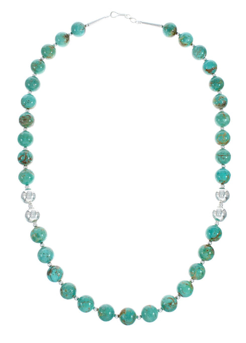 Native American Turquoise and Amber Bead Sterling Silver Necklace JX129247