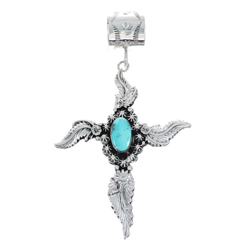 Native American Turquoise Leaf And Flower Sterling Silver Pendant AX129398