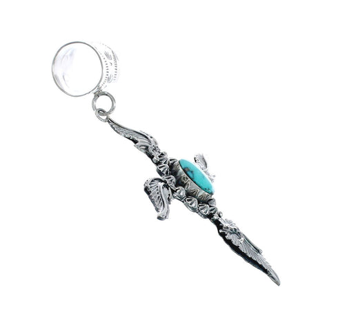 Native American Turquoise Leaf And Flower Sterling Silver Pendant AX129398