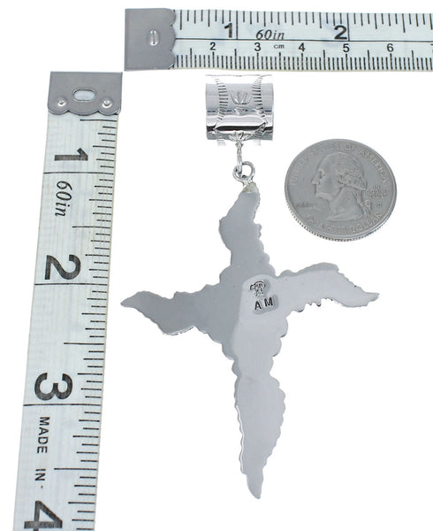 Native American Turquoise Leaf And Flower Sterling Silver Pendant AX129398