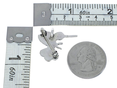 Zuni Multicolor Inlay Genuine Sterling Silver Hummingbird Pin Pendant AX129412