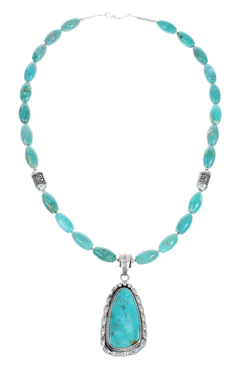 Native American Sterling Silver Turquoise Pendant Bead Necklace Set AX129441