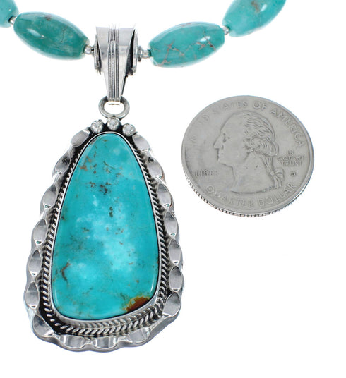 Native American Sterling Silver Turquoise Pendant Bead Necklace Set AX129441