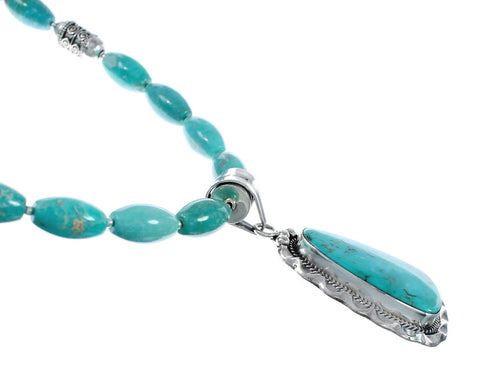 Native American Sterling Silver Turquoise Pendant Bead Necklace Set AX129441