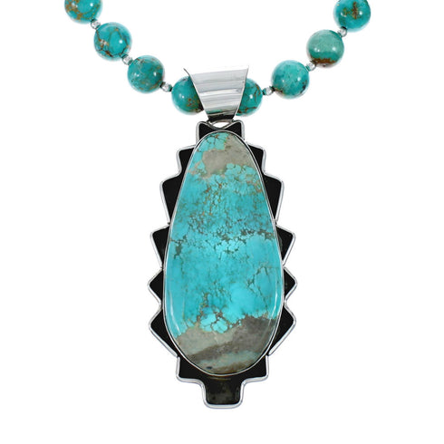 Navajo Turquoise Sterling Silver Bead Necklace And Pendant Set AX129501