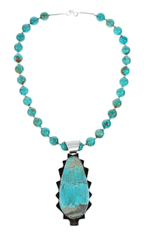 Navajo Turquoise Sterling Silver Bead Necklace And Pendant Set AX129501