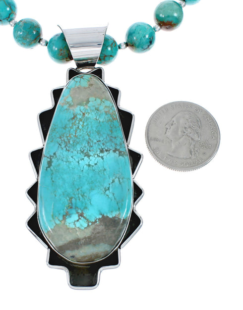 Navajo Turquoise Sterling Silver Bead Necklace And Pendant Set AX129501