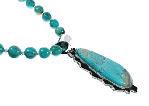 Navajo Turquoise Sterling Silver Bead Necklace And Pendant Set AX129501