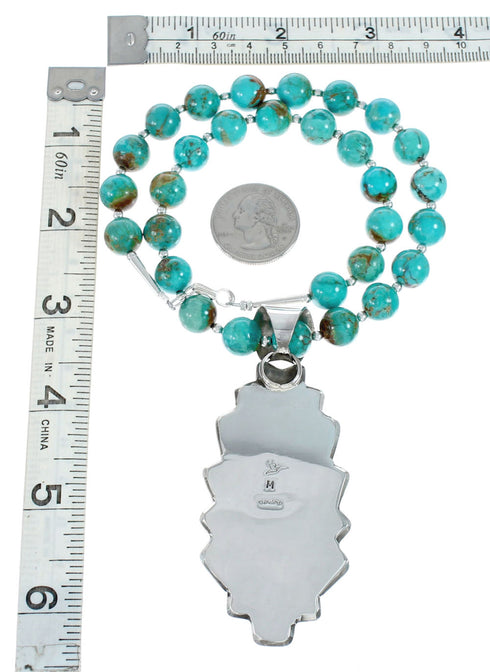 Navajo Turquoise Sterling Silver Bead Necklace And Pendant Set AX129501