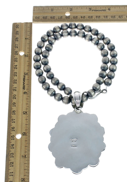 Turquoise Old Pawn Style Sterling Silver Navajo Bead Necklace And Pendant Set AX129503