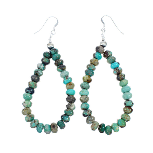 Navajo Turquoise Bead Sterling Silver Hook Dangle Earrings AX129504